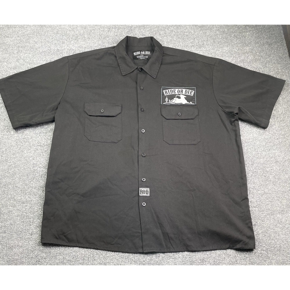 Ride Or Die Work Shirt Mens 2XL Black David Gonzales Art Biker Hollywood Graphic